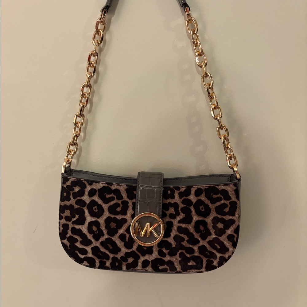 Michael Kors Brown Leopard Shoulder Bag with Gold Chain